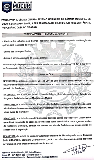Será na próxima terça-feira (08/06), às 17 horas, com 17 proposições em pauta