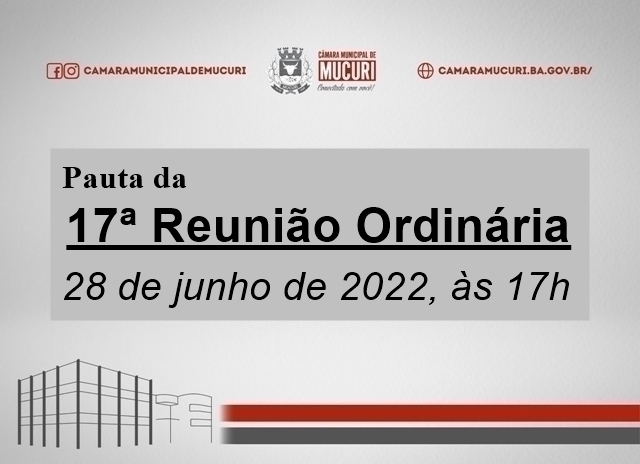 CÂMARA PUBLICA PAUTA DA 17ª REUNIÃO ORDINÁRIA