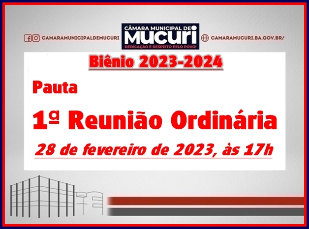 CÂMARA PUBLICA PAUTA DA 1ª REUNIÃO ORDINÁRIA DE 2023