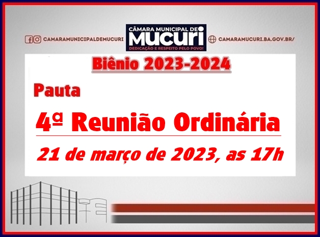 CÂMARA PUBLICA PAUTA DA 4ª REUNIÃO ORDINÁRIA DE 2023