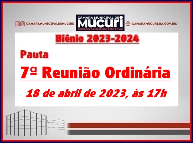 CÂMARA PUBLICA PAUTA DA 7ª REUNIÃO ORDINÁRIA DE 2023