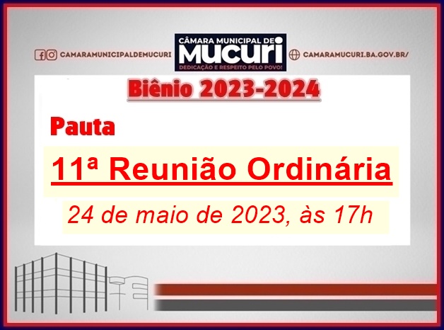 CÂMARA PUBLICA PAUTA DA 11ª REUNIÃO ORDINÁRIA DE 2023